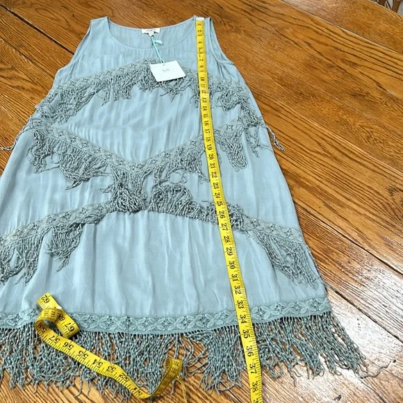Umgee Shake it Off style green sleeveless dress. Fringe front. Size Small. NWT - Picture 10 of 12